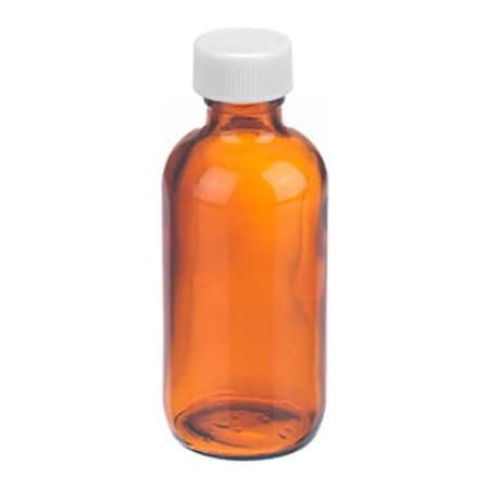 Cp Lab Safety. Wheaton 2 oz Amber Glass Boston Round Bottles, PP Caps, PTFE Liner, Case of 24 W216843